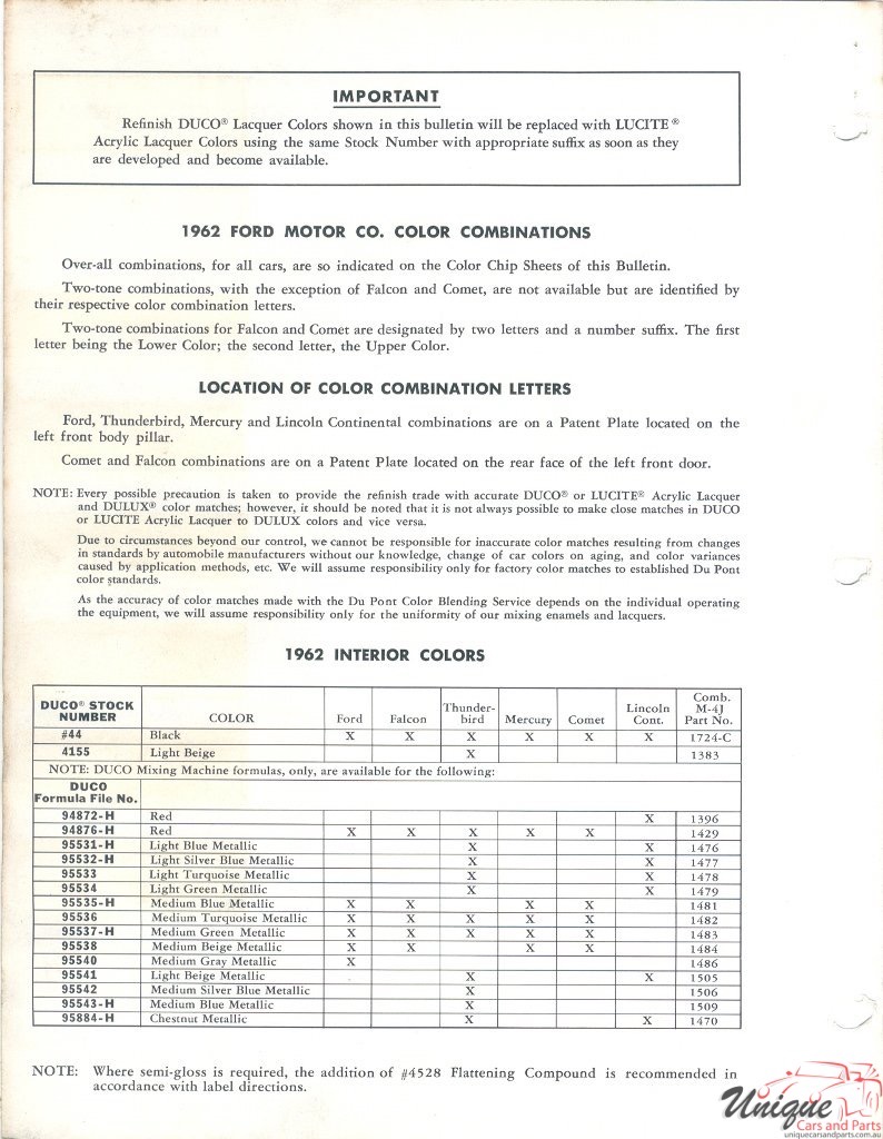 1962 Ford Paint Charts DuPont 7